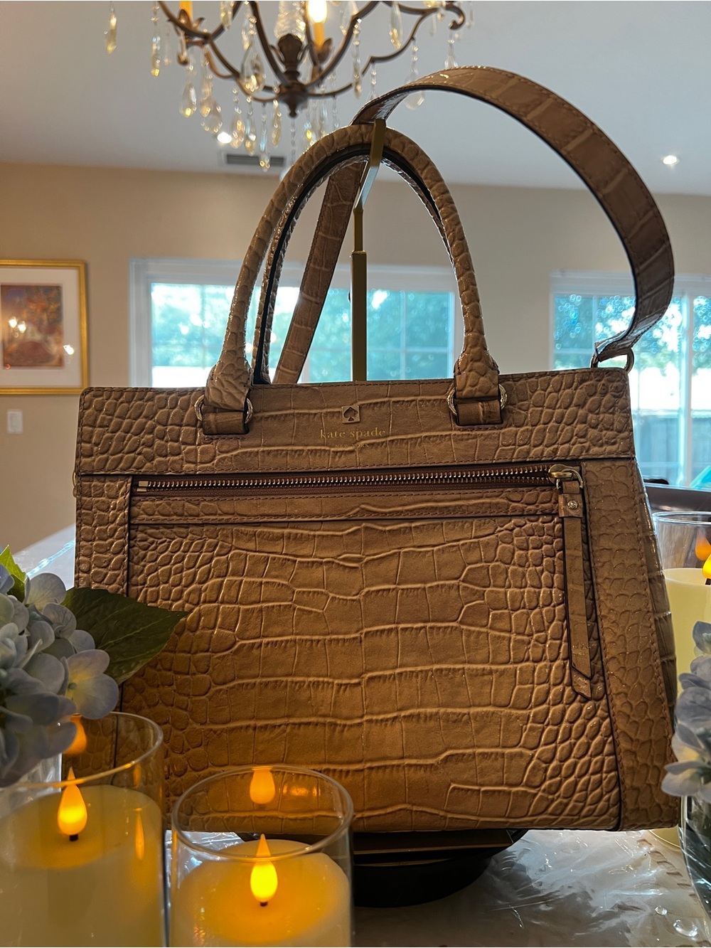 Kate Spade Romy Perri Lane Croc Embossed Leather Satchel Crossbody MSRP $398